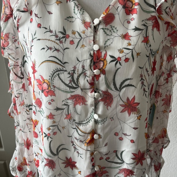 CeCe Floral Sheer Blouse White Long Sleeve Small - Picture 4 of 6